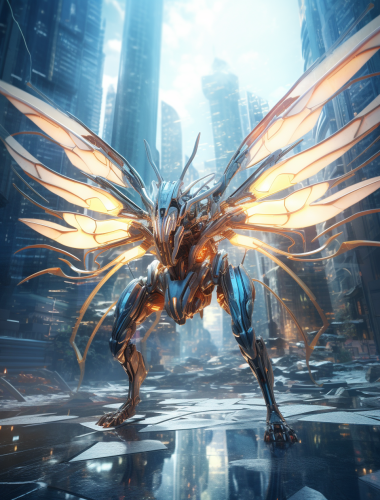 Vibrant Chinese Dragon in Futuristic Cyber City