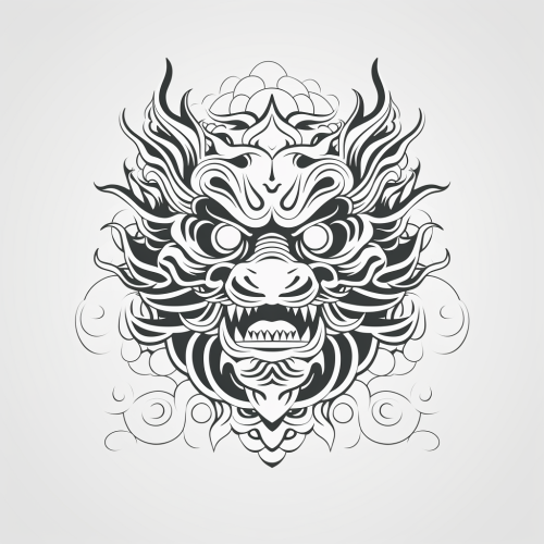 Chinese Dragon Infographic Pictogram in Black and White