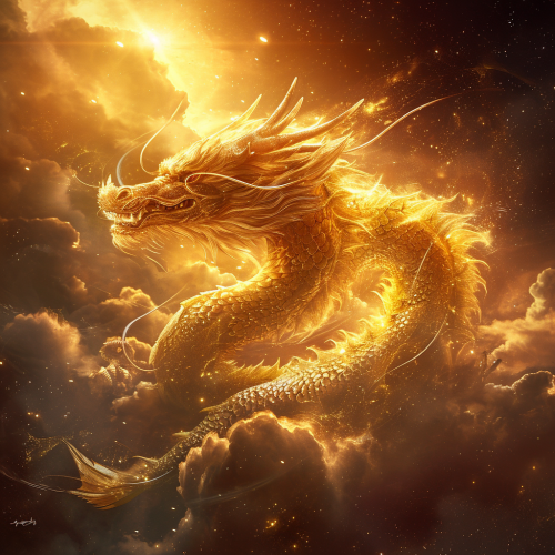 Chinese Gold Dragon Flying in the Sky