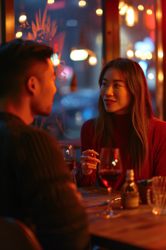 Chinese man and woman dining romantically ??
