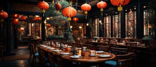 Traditional Chinese restaurant with paper lanterns