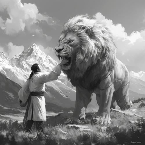 Chinese Shepard Man Wringing Lion's Neck