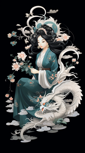 Illustration of a Chinese-style Dragon Floating in Air