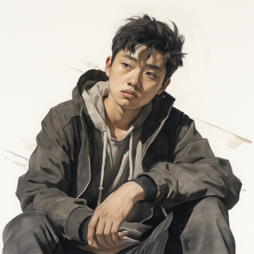 Chinese teenager with pensive sketch expression Chinese teenager with pensive sketch expression