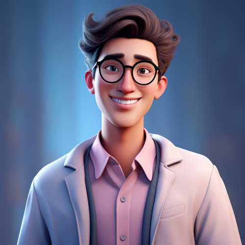 Chinese young man in Pixar style, smiling