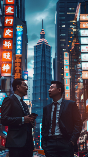 Chinese businessmen modern urban deal