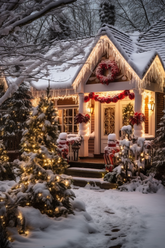 Beautifully decorated Christmas backyard scene