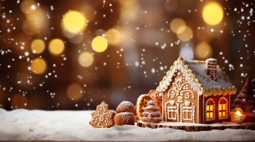 Gingerbread House on Wooden Table