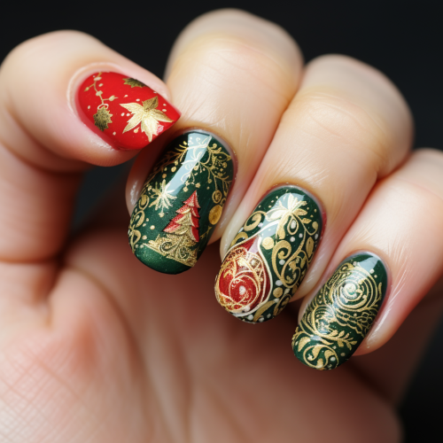 Stylish Christmas press-on nails with loose design Stylish Christmas press-on nails with loose design
