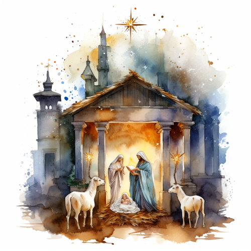 Watercolor clipart of Christmas Nativity Sets