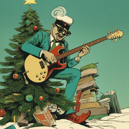 Vintage Christmas Tree playing guitar