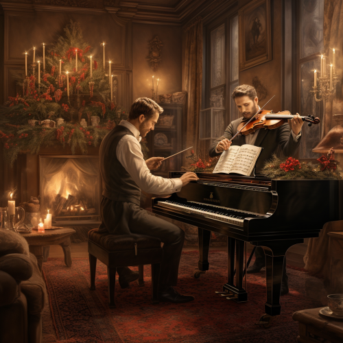 Talented violinist and pianist performing Christmas music