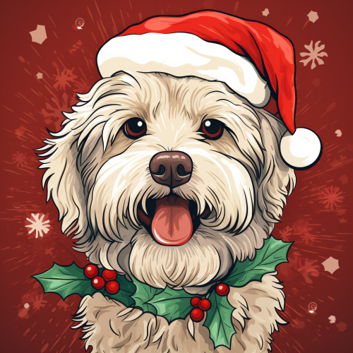 Christmas blonde Havanese dog portrait in graphic novel art