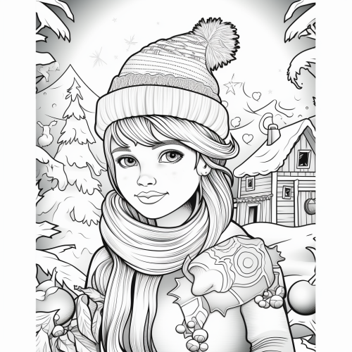 Coloring page with Christmas-themed illustrations