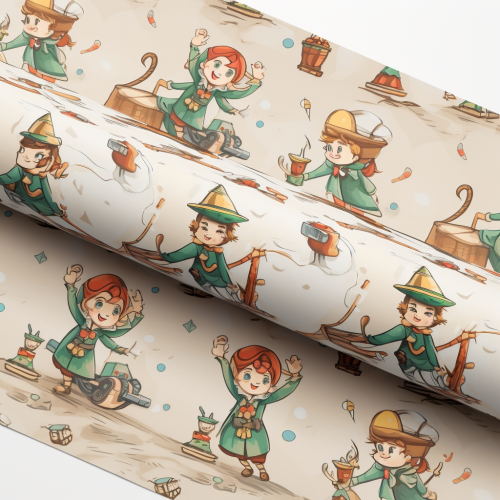 Christmas elves playing with toy trains