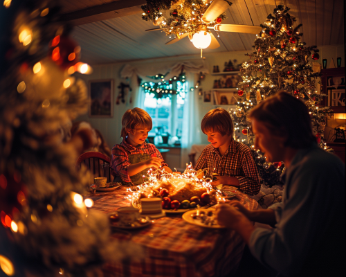 Family celebrating Christmas at home