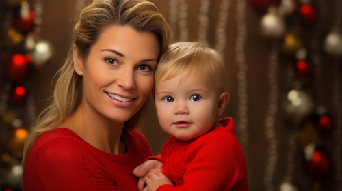 Mother and Child in Christmas Holiday Theme