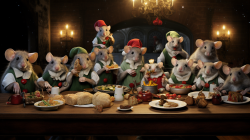 Festive mice on Christmas table