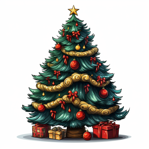Festive Christmas Tree Cartoon Clipart