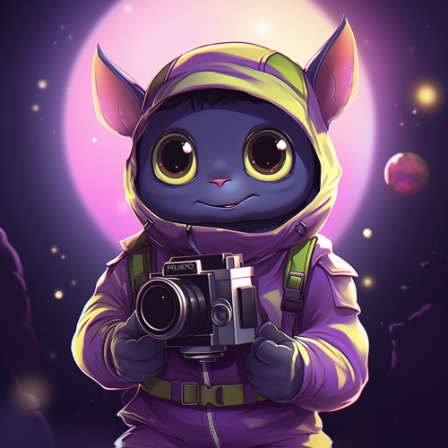 Adorable chubby alien with camera capturing memories
