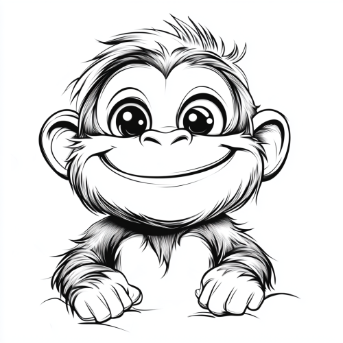 Smiling chubby monkey sketch outline