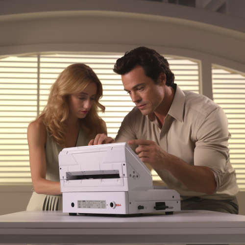 Chuck and Sarah guarding 80's computer terminal