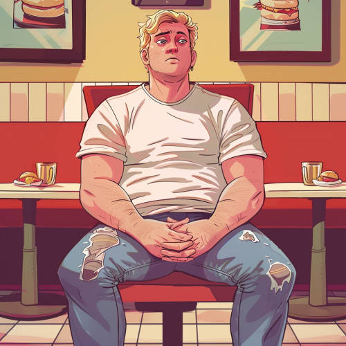 Plump College Boy Eating Meal