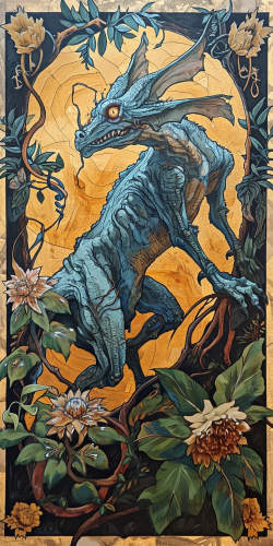 Art Nouveau painting of the chupacabra