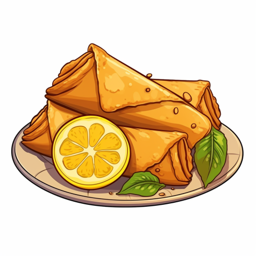 Moroccan Cuisine Samosa with Lemon Presentation Cartoon Sticker