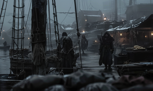 People selling goods on dock