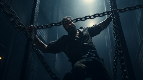 Cinematic prison escape with rope