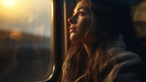 Woman on Train Watching Devastation