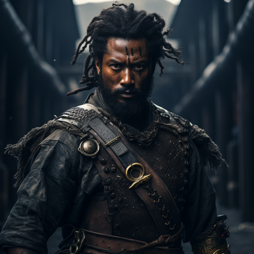 Cinematic Still Afro Beard Muscular Man