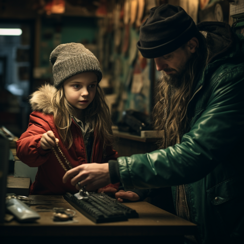 girl in pawn shop handing over password