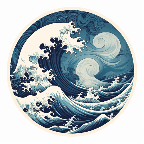 Circular Yin Yang Logo with Ocean Waves Circular Yin Yang Logo with Ocean Waves