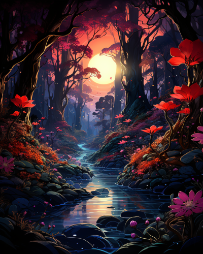 Futuristic city inside mountain in canyon with huge waterfall