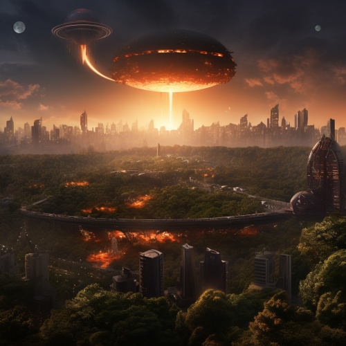 Modern City Park with Sphere Spaceship