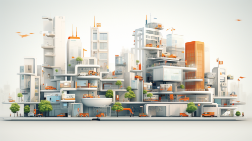 Realistic city vector database with commercial style