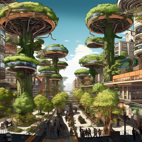 Illustration of Futuristic Cityscape with Life Pods Illustration of Futuristic Cityscape with Life Pods