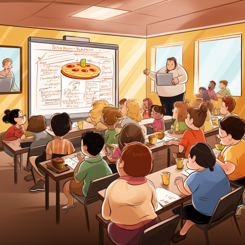 Diet class with group of people learning about healthy eating