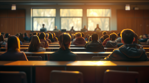 Group of People in Classroom with Cinematic Lighting