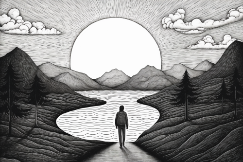 Person walking towards sunrise Person walking towards sunrise
