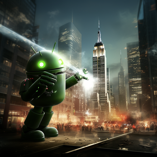 Clippy Android destroying NYC with laser beam