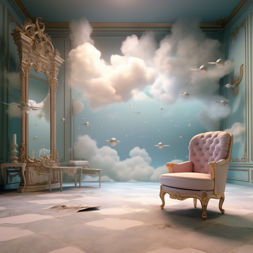 Chair and Mirror in Luminous Sky Painting Chair and Mirror in Luminous Sky Painting
