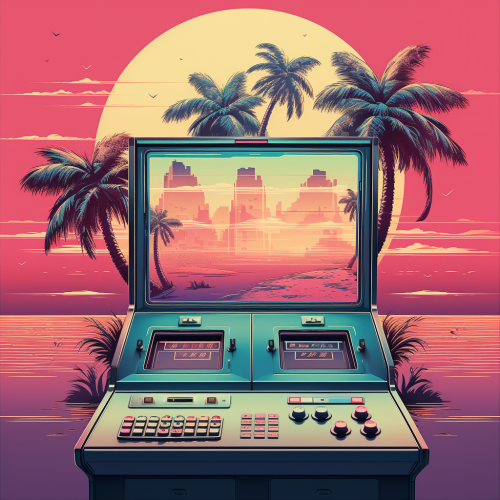 Club poster with palm trees and beach Club poster with palm trees and beach