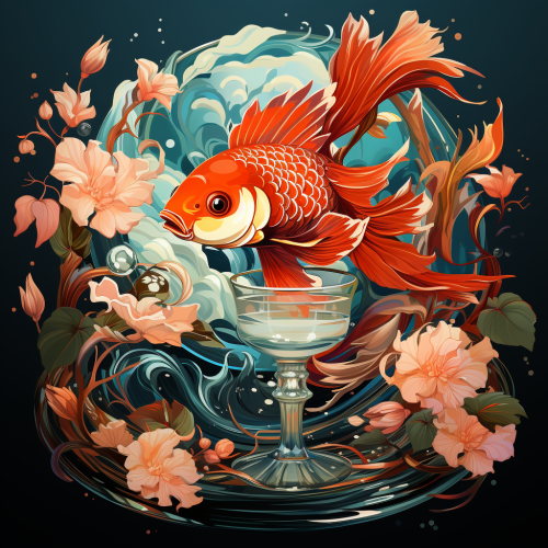 Cocktail glass with koi fish illustration