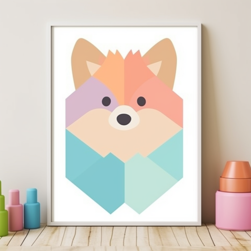 Colorful geometric print with pomeranian shape