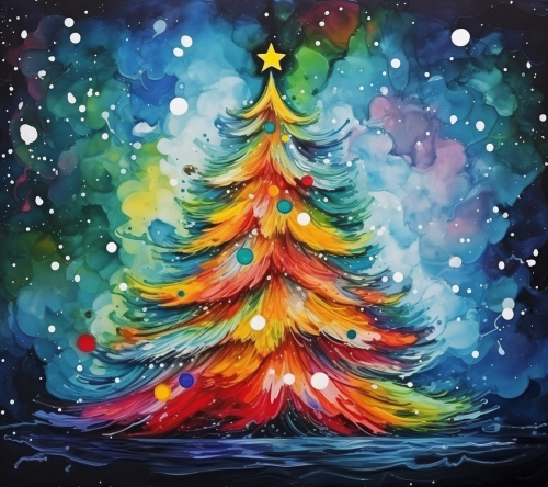 Vibrant alcohol ink Christmas tree art