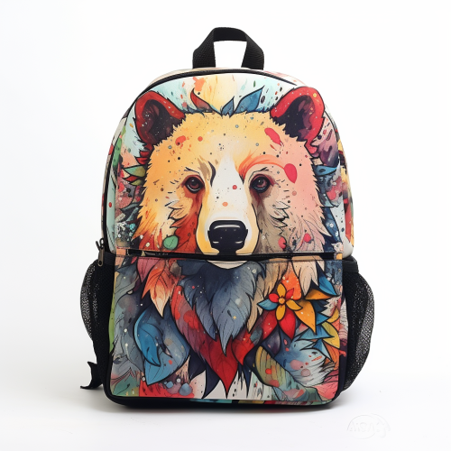 Colorful backpack with bear picture