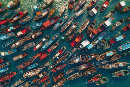 Colorful boat alignment on the sea
